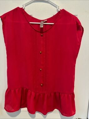 Olivia Moon Bright Red Ruffle-Hem Button Front Dress